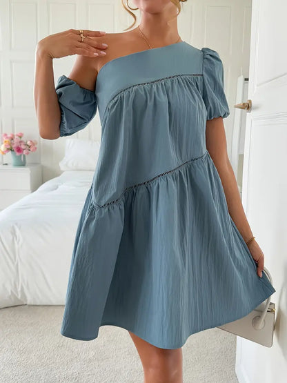 Cressida - Robe élégante asymétrique à volants et manches courtes pour femme