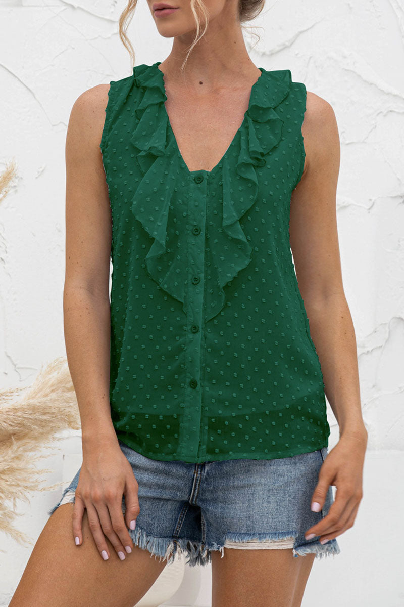 Jessica - Top casual sans manches avec col en V et boutons