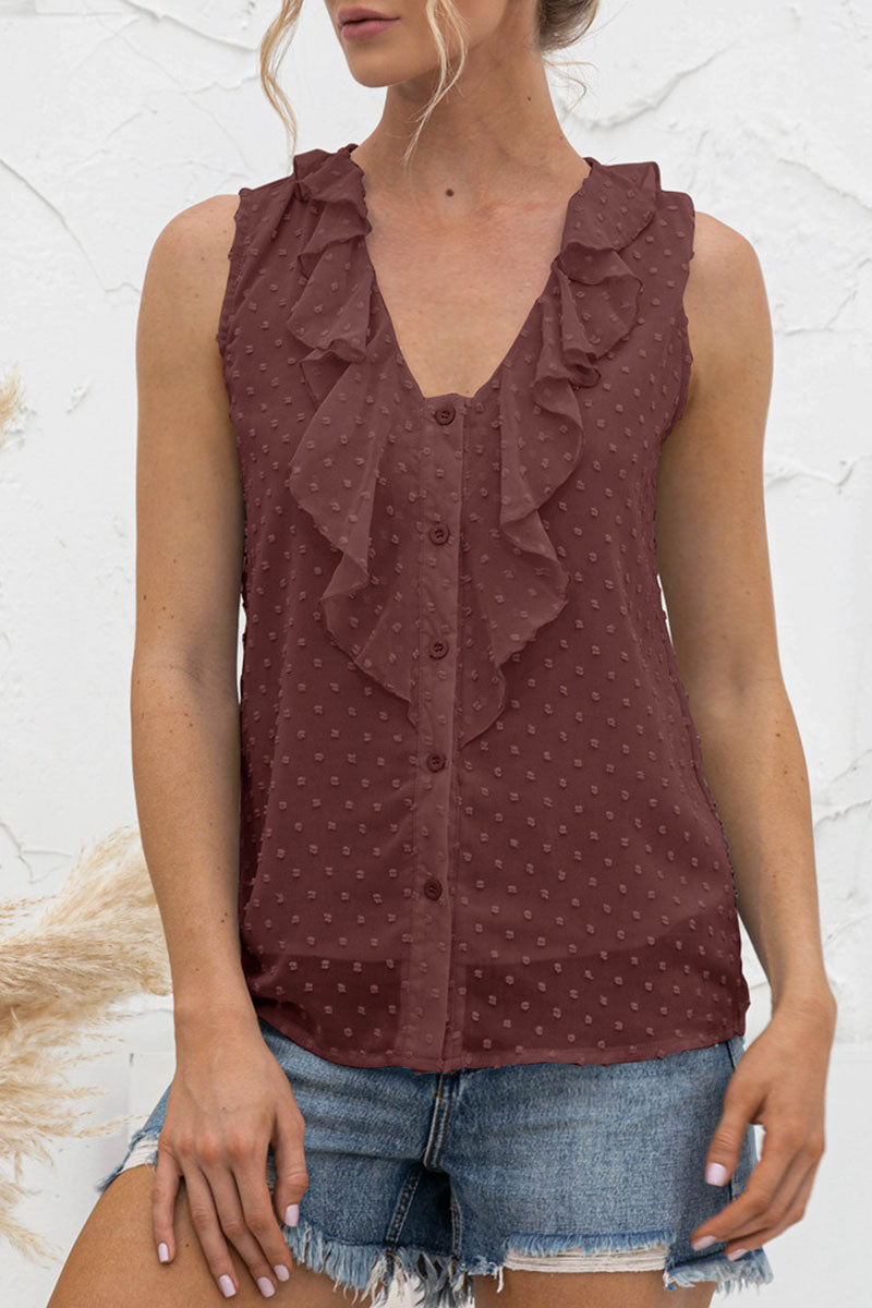 Jessica - Top casual sans manches avec col en V et boutons