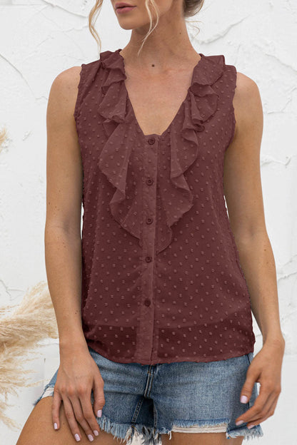 Jessica - Top casual sans manches avec col en V et boutons