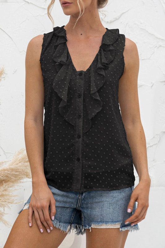 Jessica - Top casual sans manches avec col en V et boutons