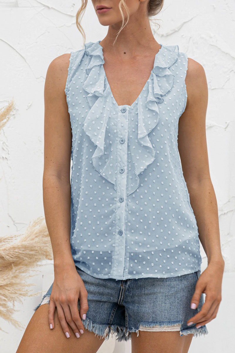 Jessica - Top casual sans manches avec col en V et boutons