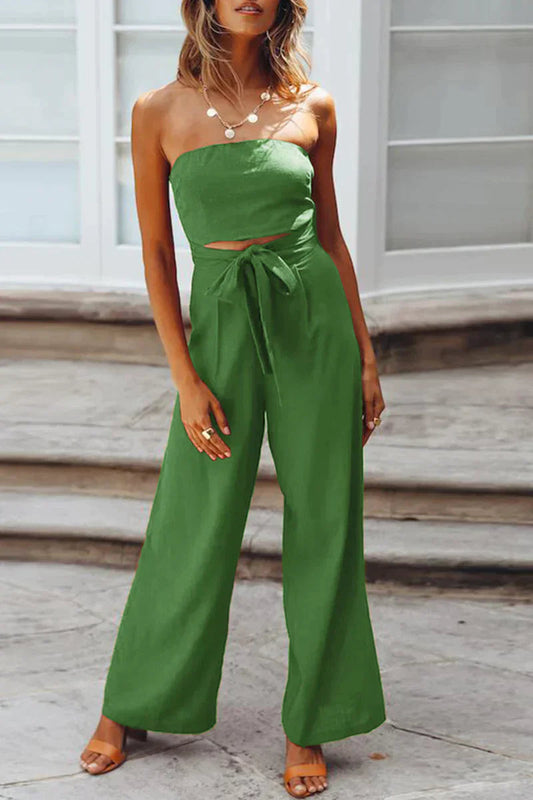 Carlyn - Combinaison bustier à jambe large et taille nouée