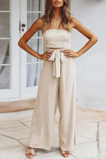 Carlyn - Combinaison bustier à jambe large et taille nouée