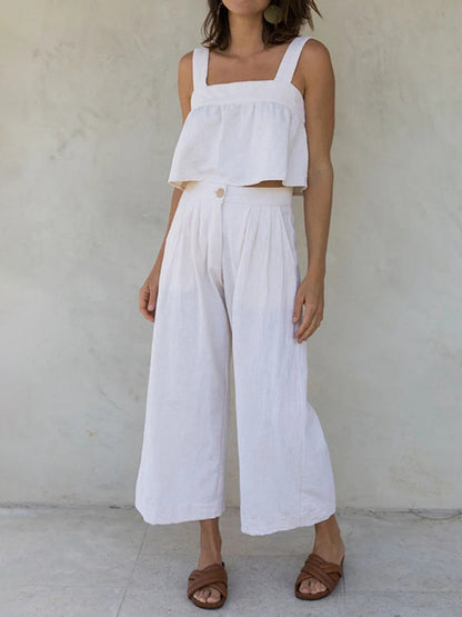 Meilin - Ensemble élégant de top court à col carré et larges bretelles avec pantalon