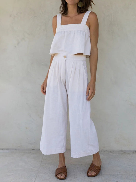 Meilin - Ensemble élégant de top court à col carré et larges bretelles avec pantalon