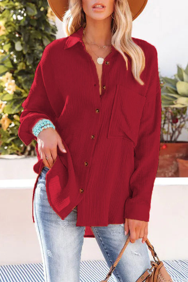 Aubriella - Blouse décontractée à manches longues, boutons et col rabattu