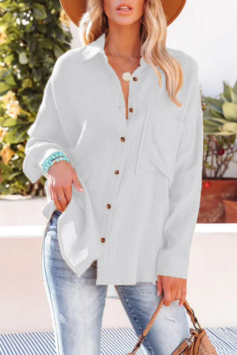 Aubriella - Blouse décontractée à manches longues, boutons et col rabattu