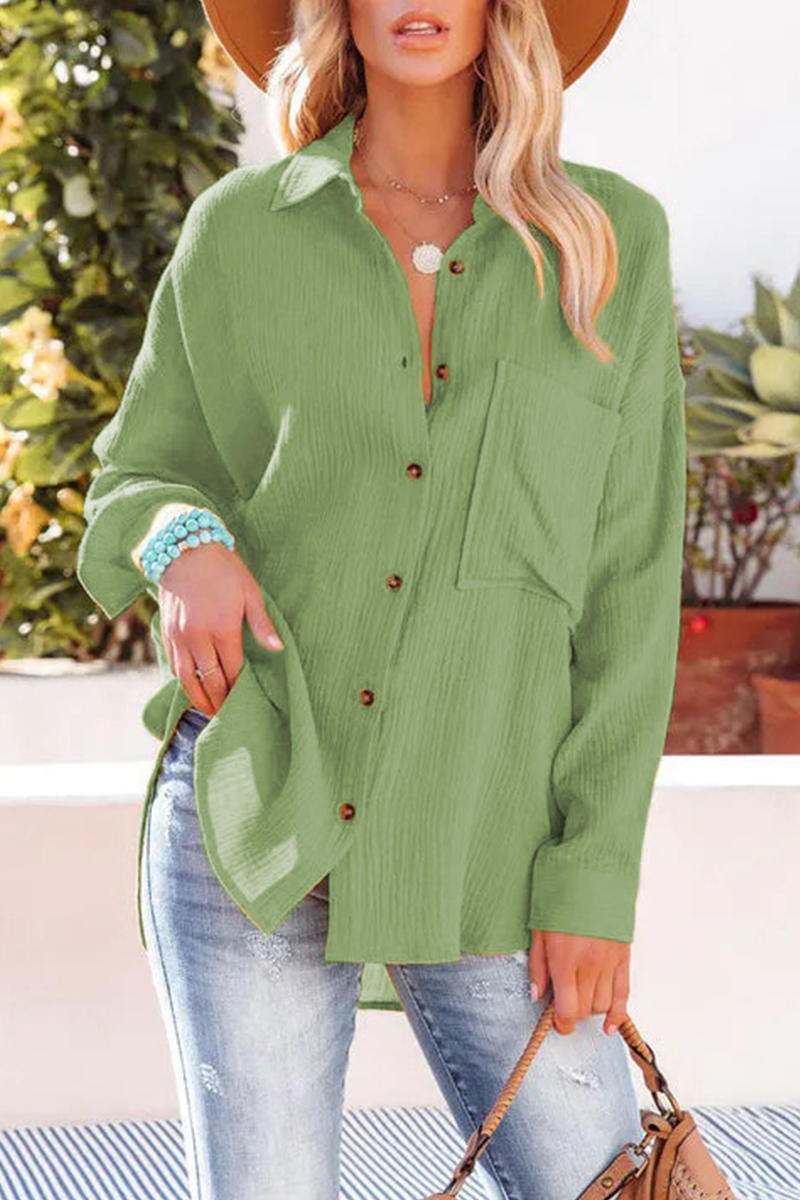 Aubriella - Blouse décontractée à manches longues, boutons et col rabattu