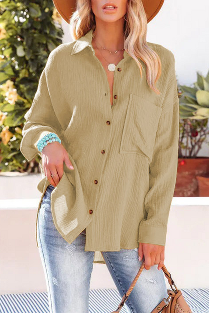 Aubriella - Blouse décontractée à manches longues, boutons et col rabattu