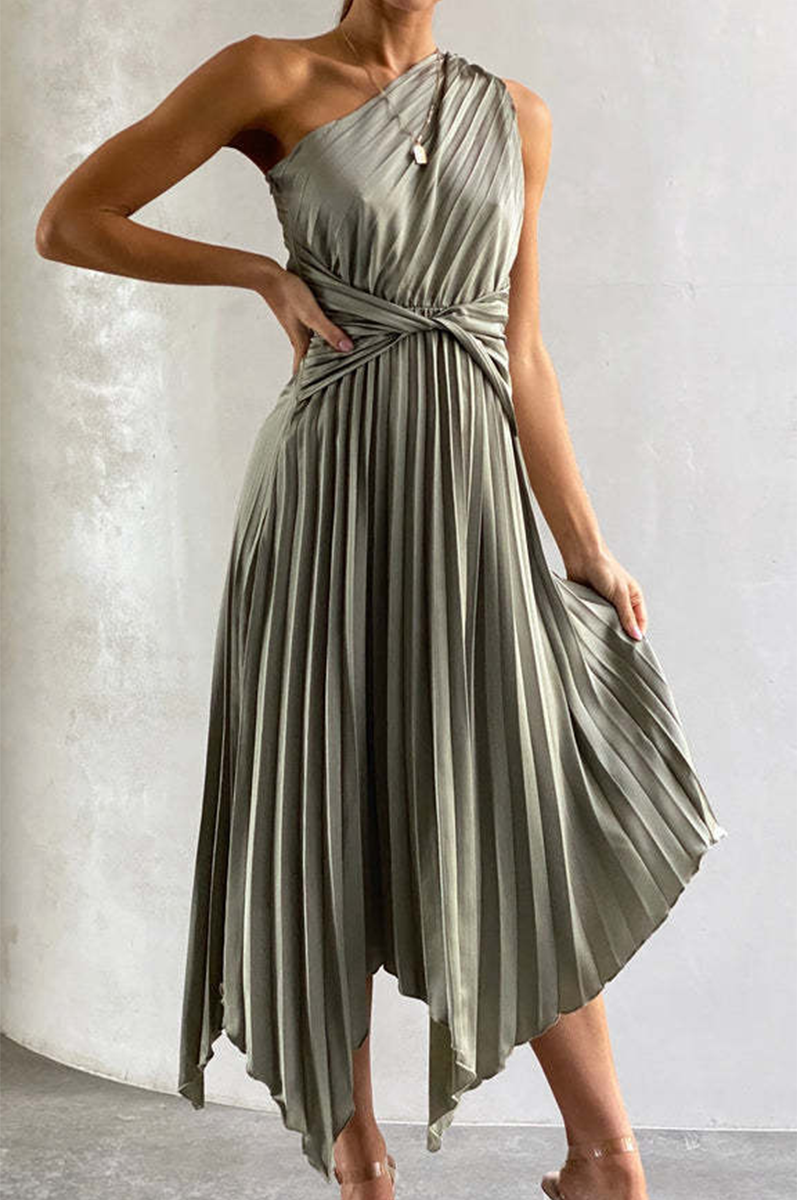 Alina - Élégante robe midi plissée à une épaule