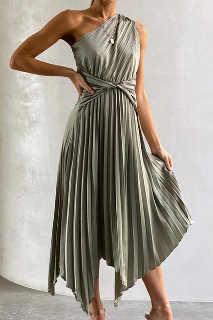 Alina - Élégante robe midi plissée à une épaule