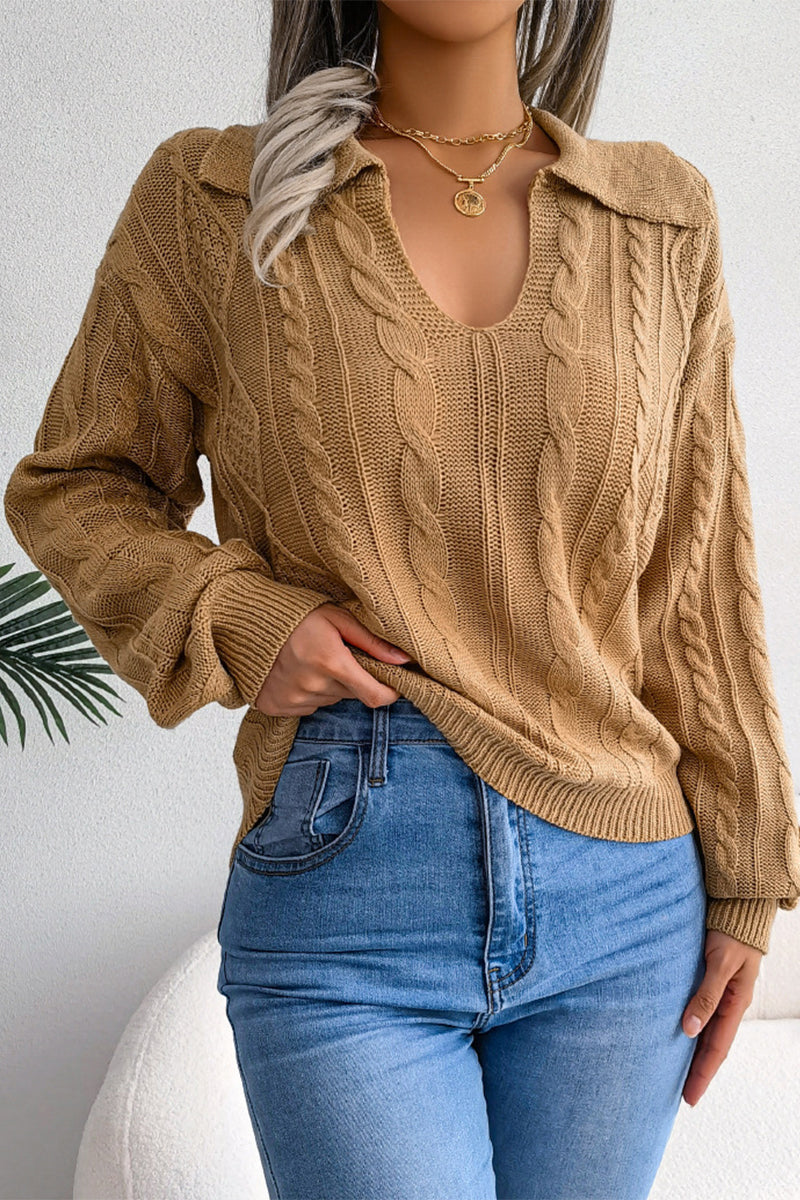 Zoe - Élégante blouse en maille à manches longues, col en U et col roulé