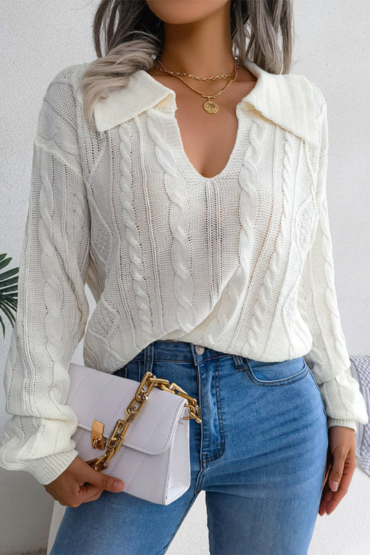 Zoe - Élégante blouse en maille à manches longues, col en U et col roulé