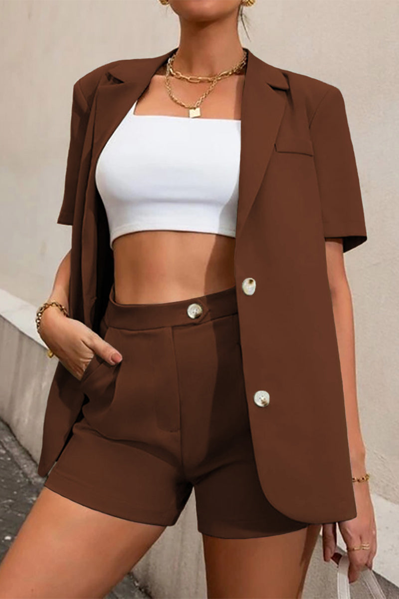 Stefania - Ensemble casual blazer à manches courtes avec boutons et short