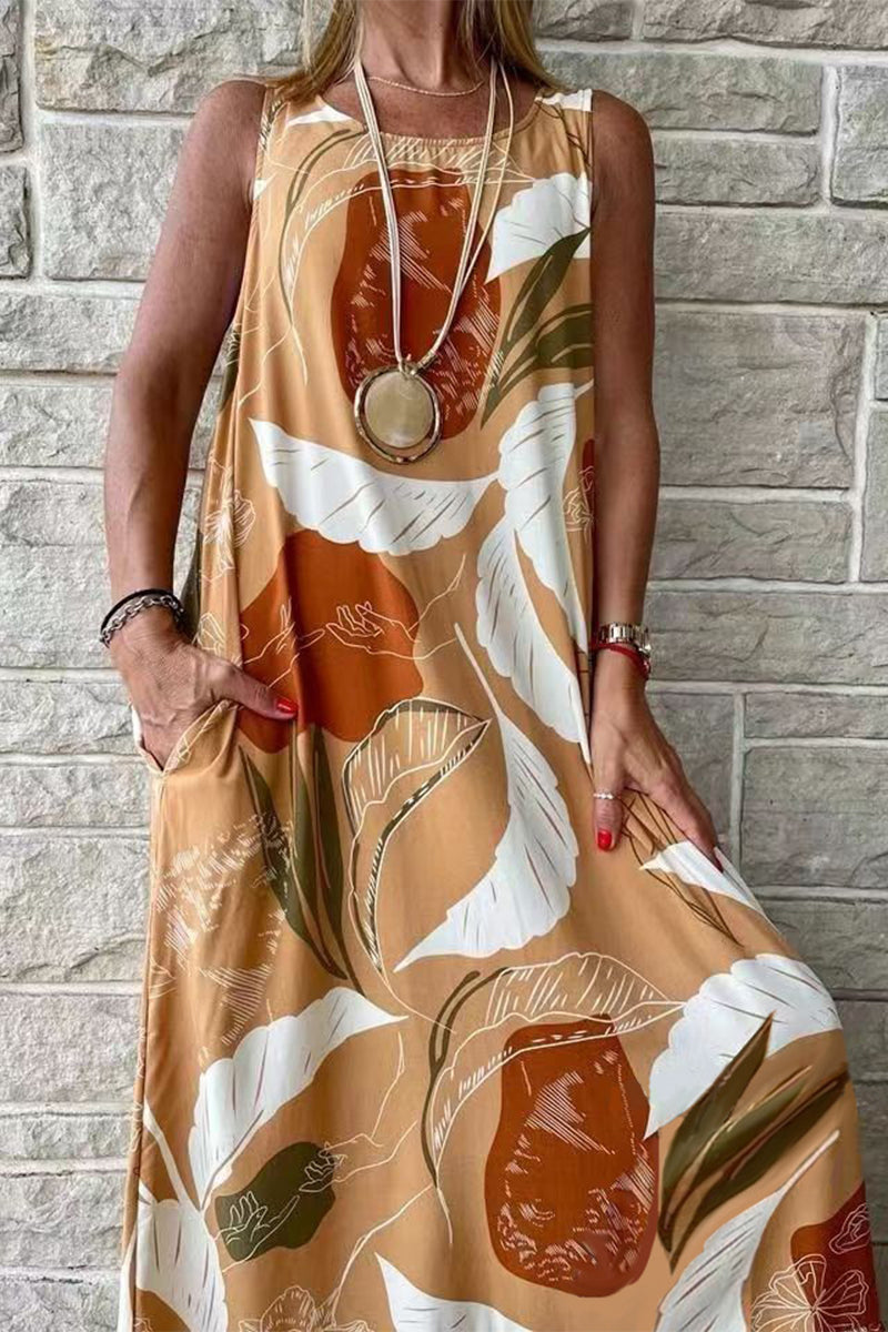 Isabella - Robe décontractée à imprimé sans manches et coupe ample