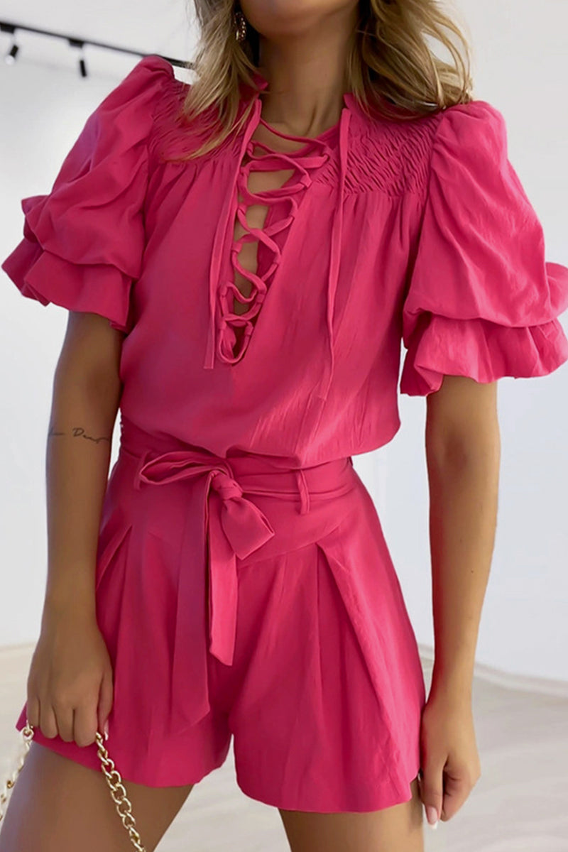 Minda - Élégant combishort à manches volantées et taille haute