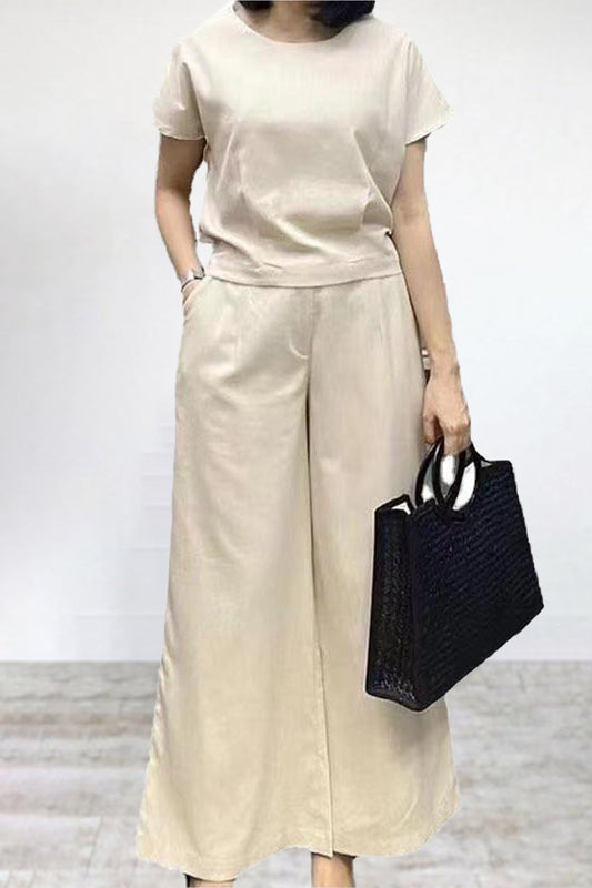 Seren - Ensemble décontracté t-shirt col rond et pantalon large
