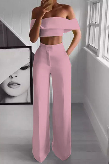 Sofia - Ensemble élégant crop top épaules dénudées et pantalon taille haute
