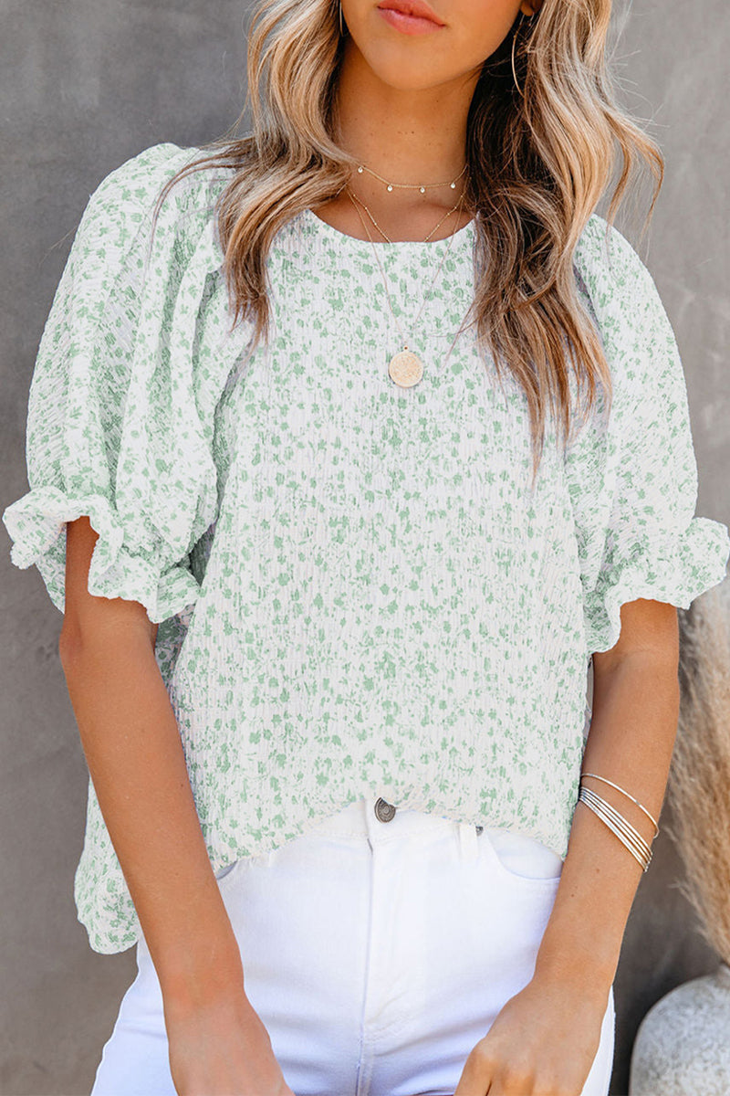 Marlene - Élégante blouse fleurie à manches bouffantes