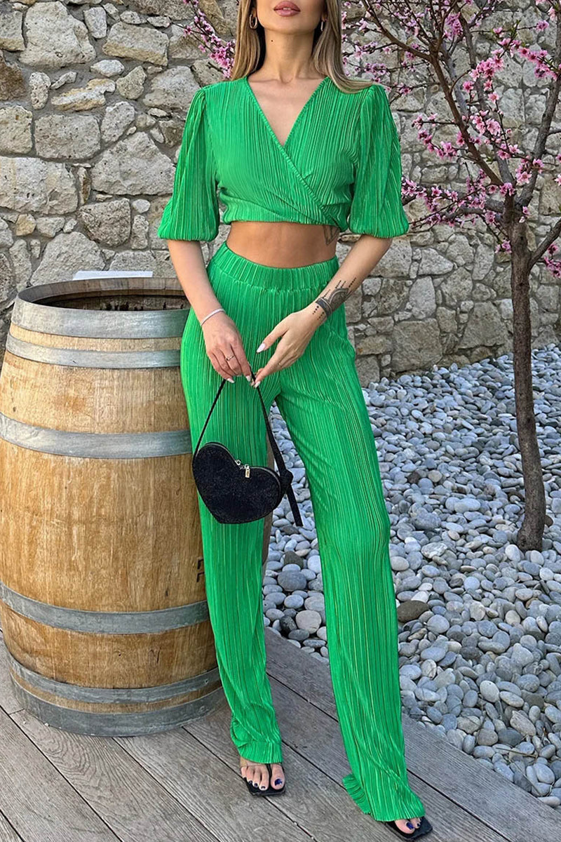 Marisol - Ensemble élégant crop top à manches mi-longues et pantalon