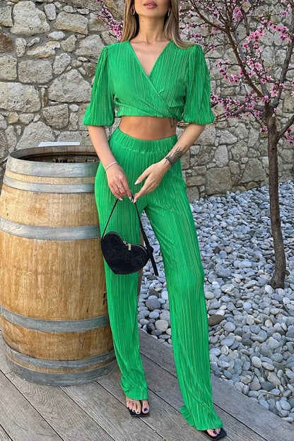 Marisol - Ensemble élégant crop top à manches mi-longues et pantalon