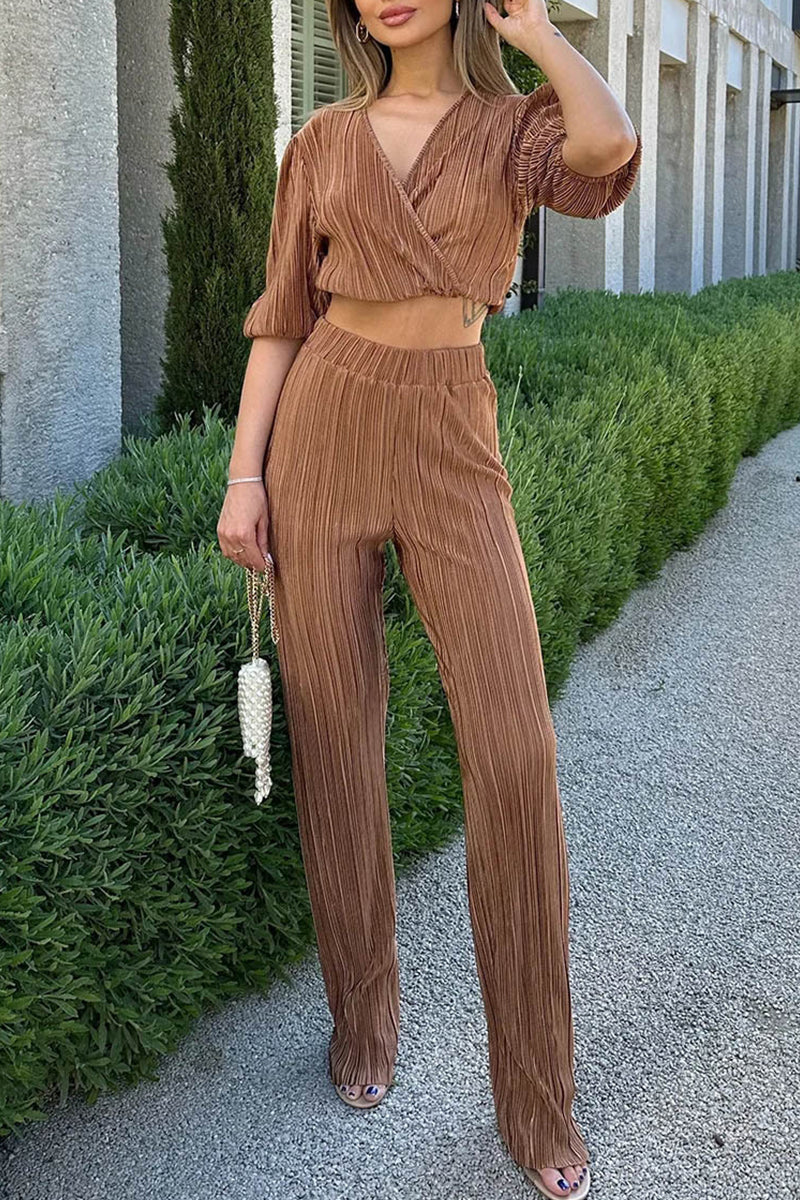 Marisol - Ensemble élégant crop top à manches mi-longues et pantalon