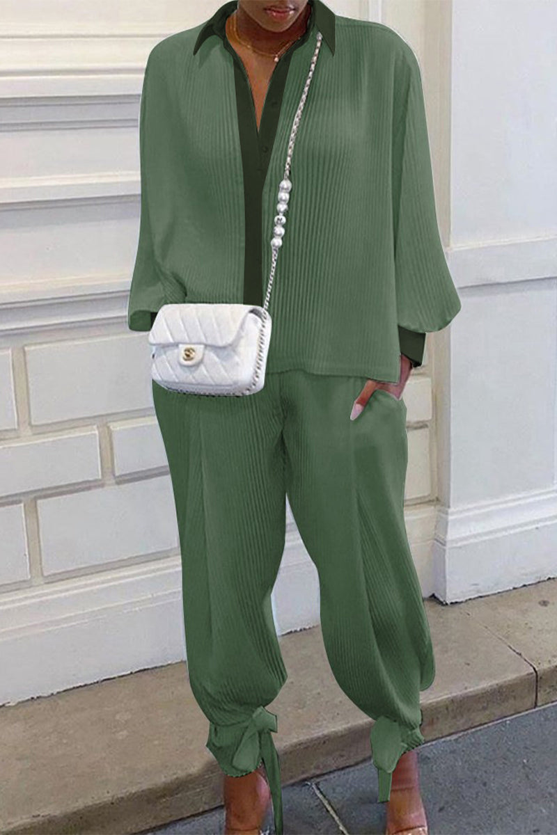 Wendy – Ensemble élégant en polo côtelé à manches longues et pantalon