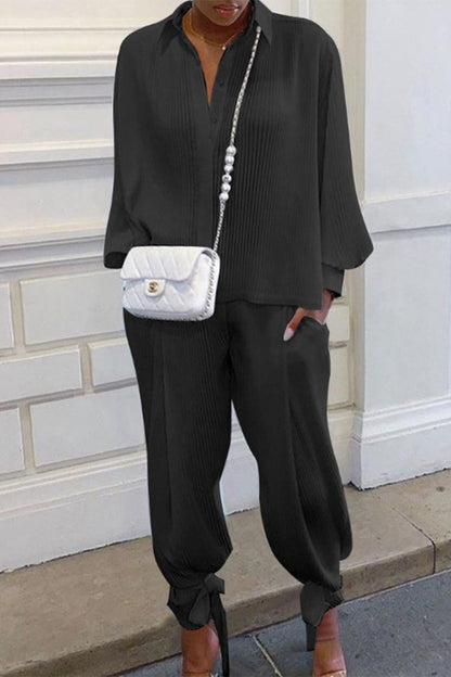 Wendy – Ensemble élégant en polo côtelé à manches longues et pantalon