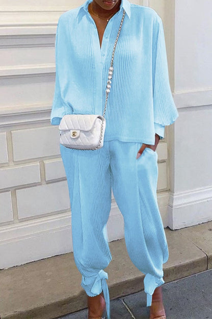 Wendy – Ensemble élégant en polo côtelé à manches longues et pantalon