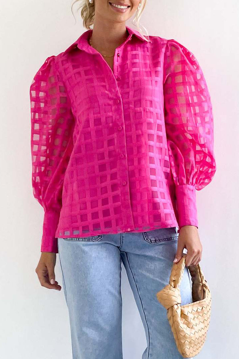 Marie - Blouse élégante patchwork à manches longues et col rabattu