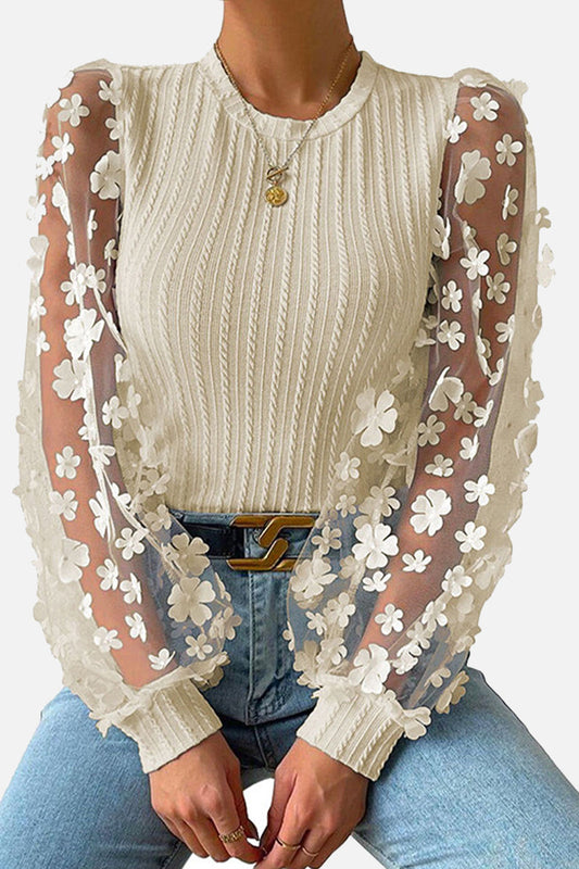 Joanna - Blouse chic en dentelle florale à manches longues
