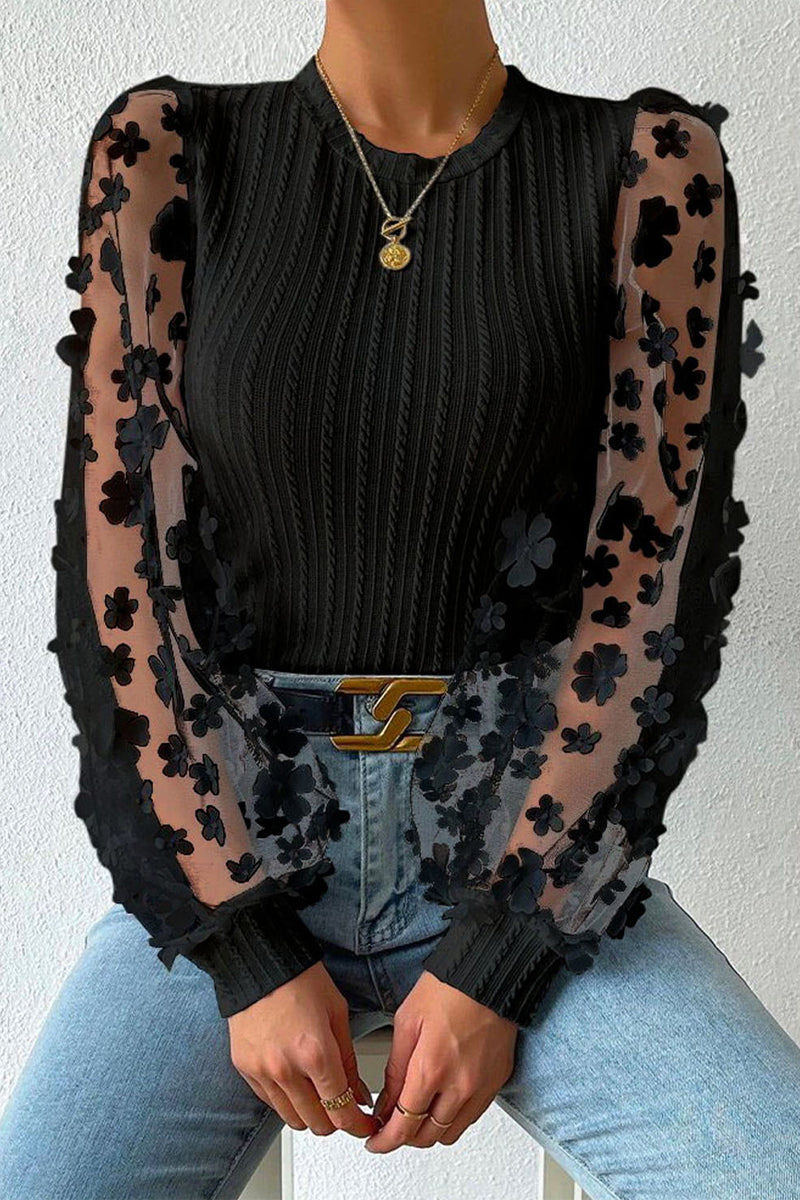 Joanna - Blouse chic en dentelle florale à manches longues
