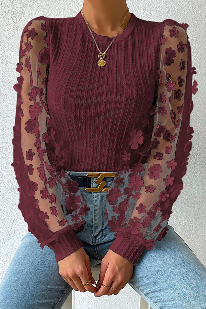 Joanna - Blouse chic en dentelle florale à manches longues