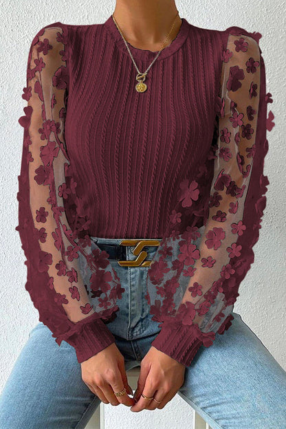 Joanna - Blouse chic en dentelle florale à manches longues