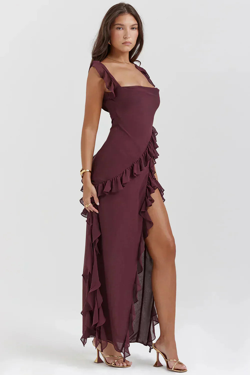 Edna - Robe longue élégante et moulante à volants
