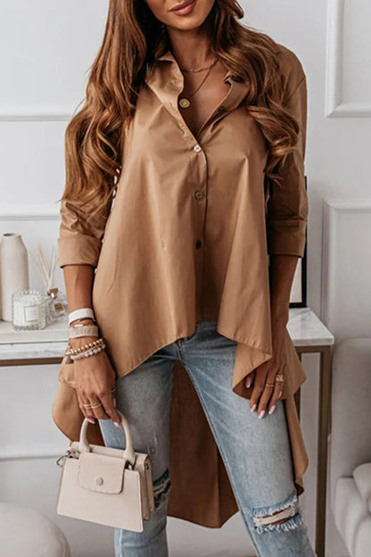 Margaret - Élégante blouse longue asymétrique à manches longues