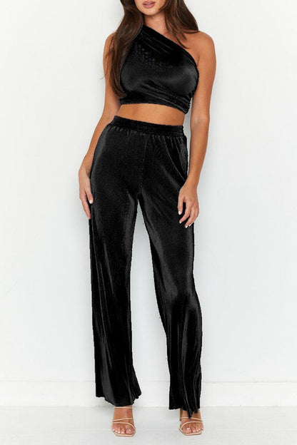 Maris - Élégant ensemble crop top asymétrique et pantalon large