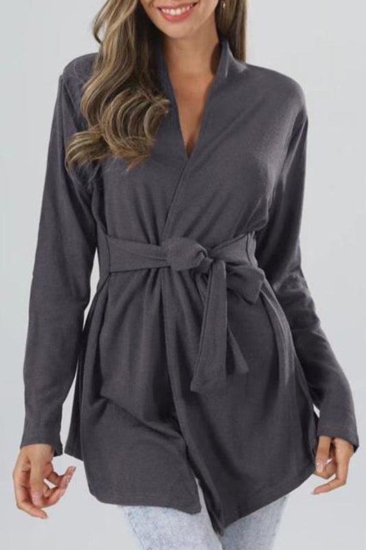 Lindzay - Veste casual à manches longues avec col en V et taille nouée