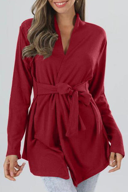 Lindzay - Veste casual à manches longues avec col en V et taille nouée