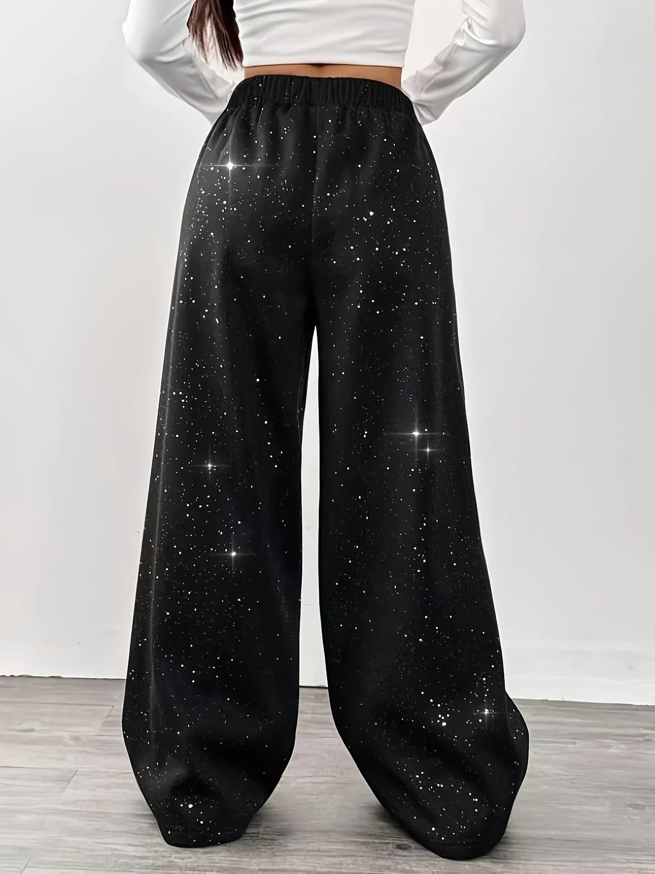 Belva - Pantalon à jambes larges avec imprimé étoiles et galaxies pour femmes