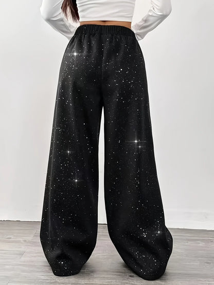 Belva - Pantalon à jambes larges avec imprimé étoiles et galaxies pour femmes