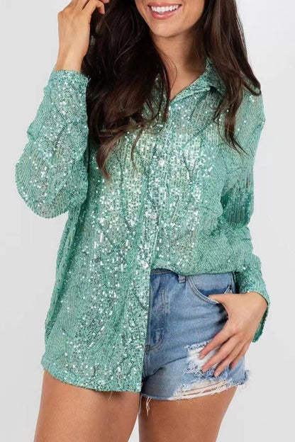Leny - Élégante blouse polo à manches longues avec boutons et sequins