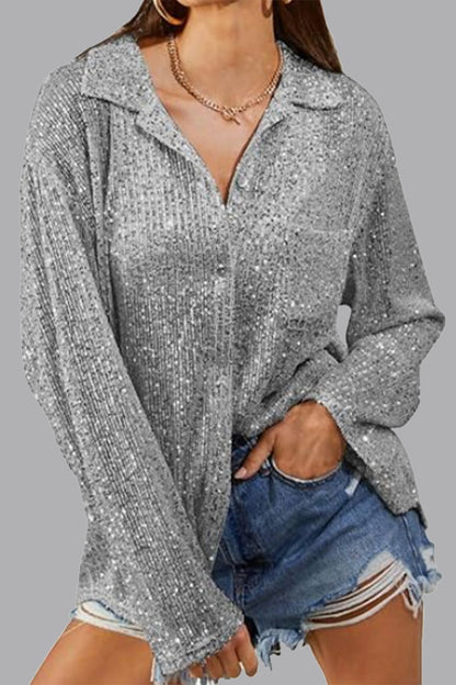 Leny - Élégante blouse polo à manches longues avec boutons et sequins