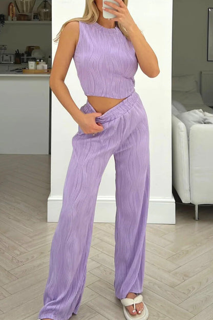 Rina - Ensemble élégant top sans manches et pantalon taille haute