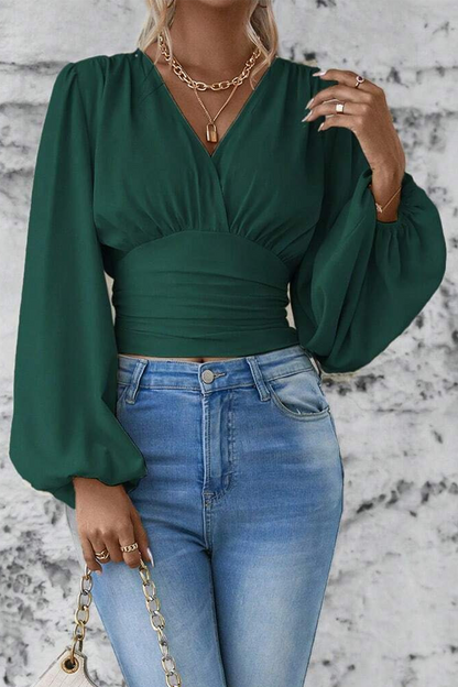 Emmie - Blouse stylée avec col en V et manches longues évasées