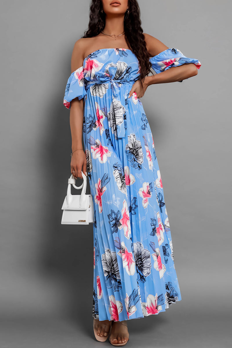 Avalon - Élégante robe florale à épaules dénudées et taille ceinturée