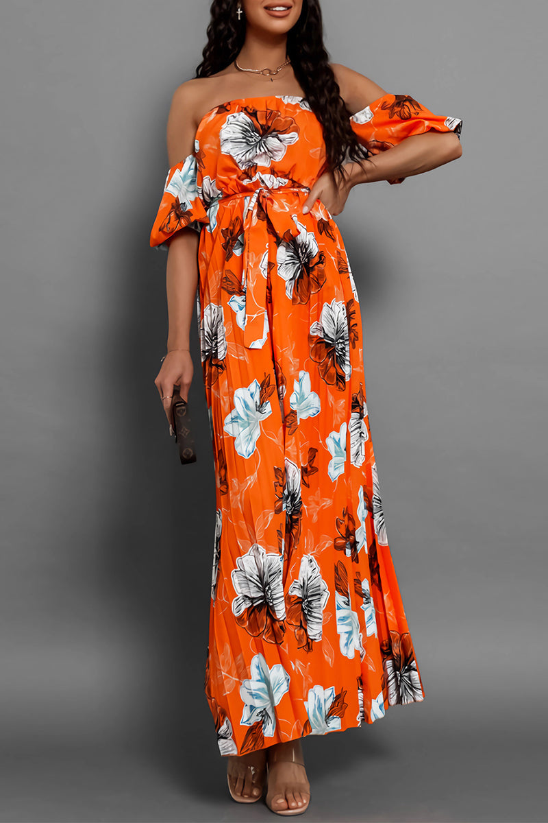 Avalon - Élégante robe florale à épaules dénudées et taille ceinturée