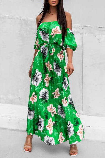 Avalon - Élégante robe florale à épaules dénudées et taille ceinturée