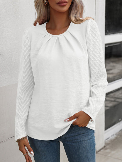 Annalise - Blouse élégante à manches longues évasées et col rond froncé